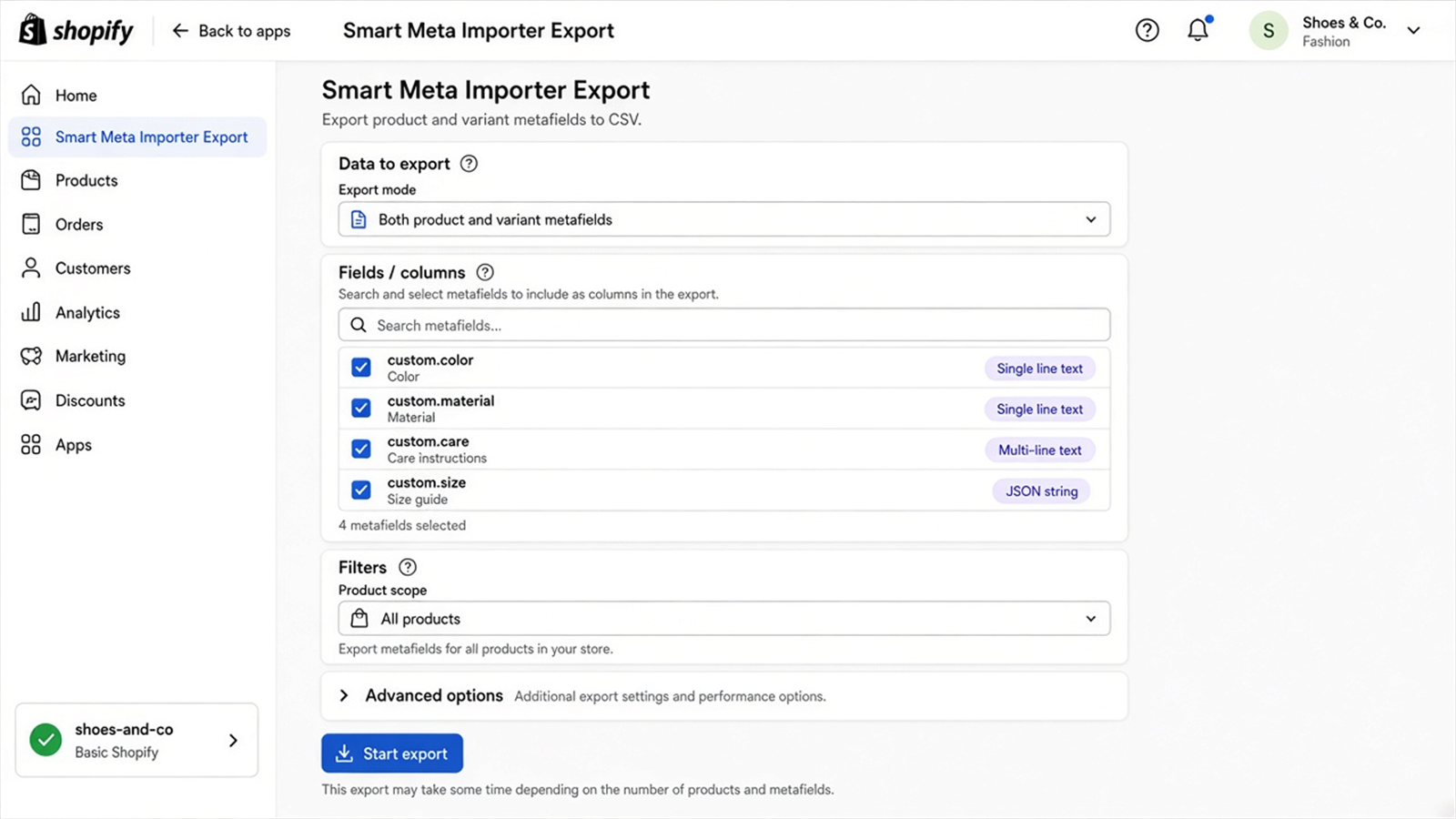 Placeholder for the CSV export screen