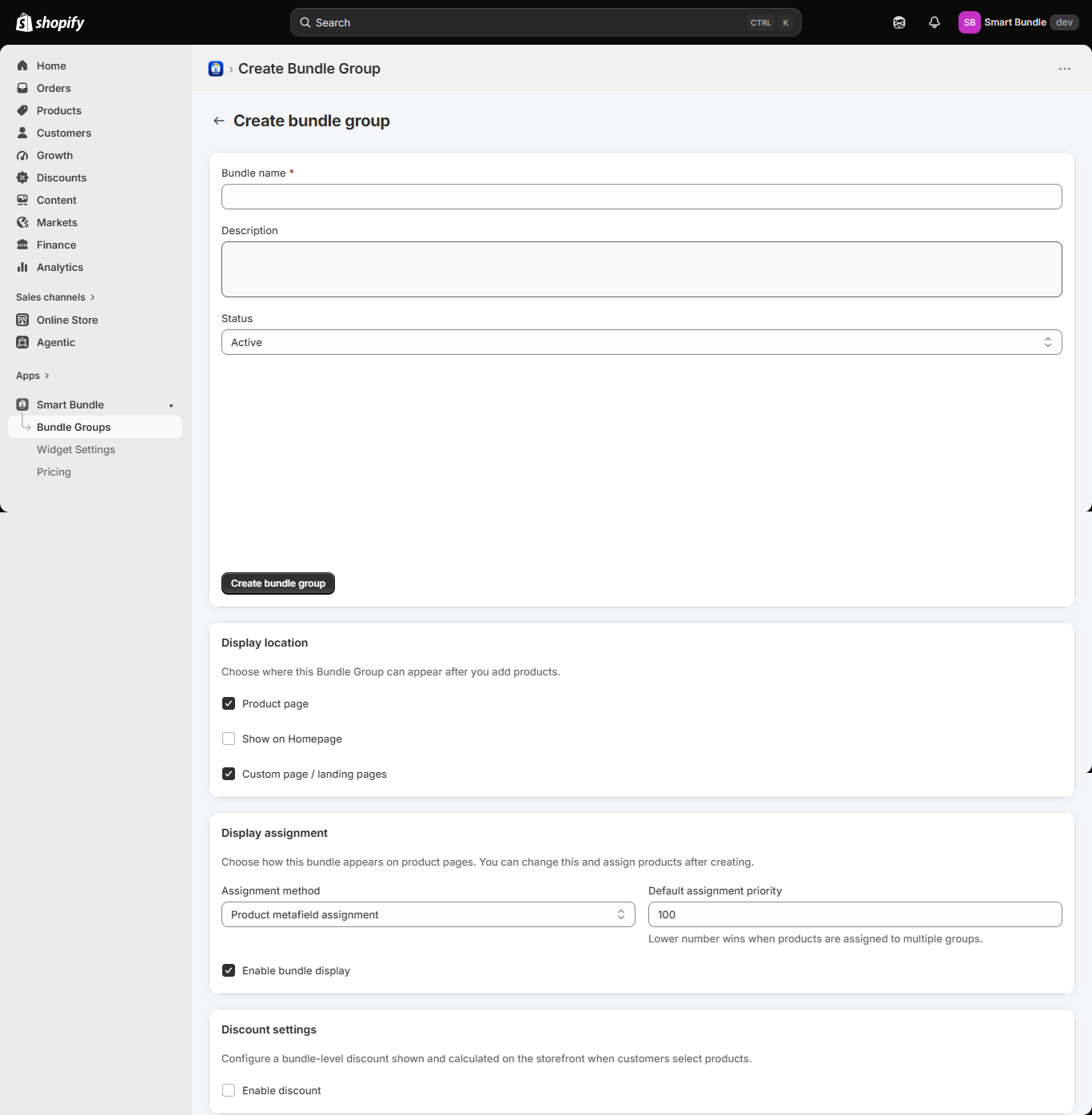 Create Bundle Group form